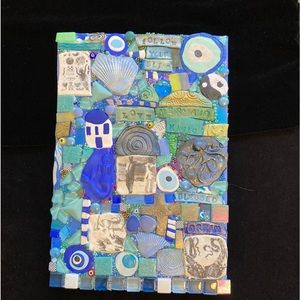 Handmade Mosaic Art “Follow your Bliss“Polymer Clay Original On Wood 12”x8” OOAK